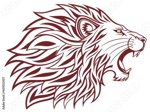Majestic Lion Head Profile, Vector Graphic Design ,  This striking black and white vector graphic portrays a lion's head in profile view.