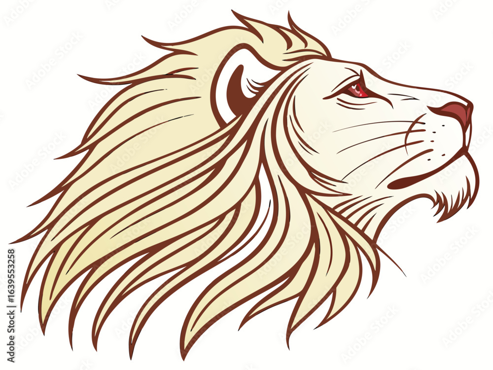 Fototapeta premium Majestic Lion Head Profile, Vector Graphic Design , This striking black and white vector graphic portrays a lion's head in profile view.
