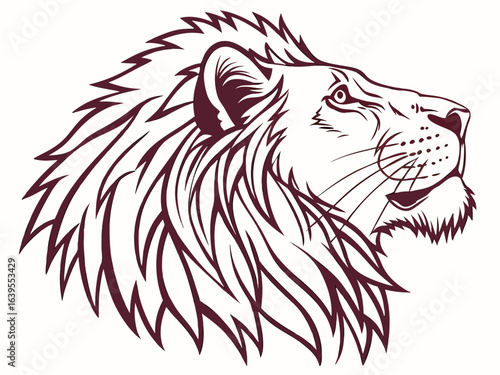 Majestic Lion Head Profile, Vector Graphic Design ,  This striking black and white vector graphic portrays a lion's head in profile view.