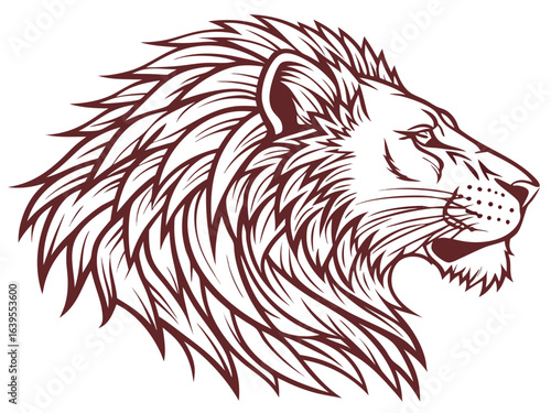 Majestic Lion Head Profile, Vector Graphic Design ,  This striking black and white vector graphic portrays a lion's head in profile view.