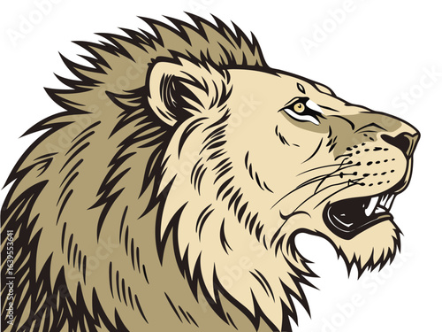 Majestic Lion Head Profile, Vector Graphic Design ,  This striking black and white vector graphic portrays a lion's head in profile view.