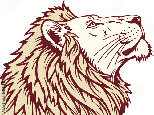 Majestic Lion Head Profile, Vector Graphic Design ,  This striking black and white vector graphic portrays a lion's head in profile view.