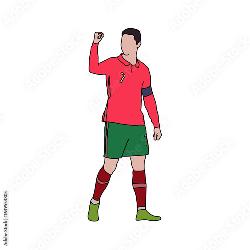 Soccer Player Victory Pose Vector Illustration, Minimalist Vector of Footballer Celebrating Goal