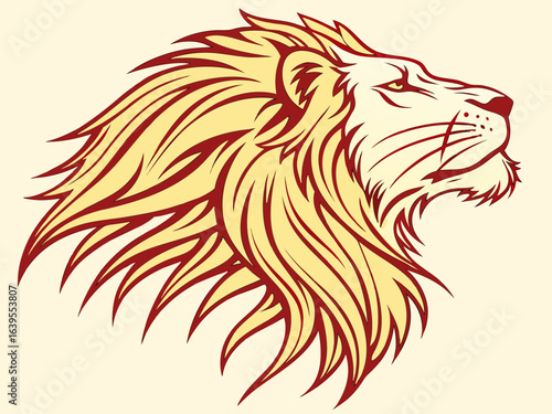 Majestic Lion Head Profile, Vector Graphic Design ,  This striking black and white vector graphic portrays a lion's head in profile view.