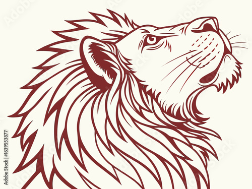 Majestic Lion Head Profile, Vector Graphic Design ,  This striking black and white vector graphic portrays a lion's head in profile view.