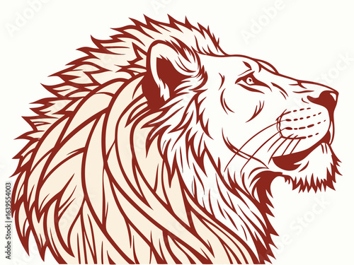 Majestic Lion Head Profile, Vector Graphic Design ,  This striking black and white vector graphic portrays a lion's head in profile view.