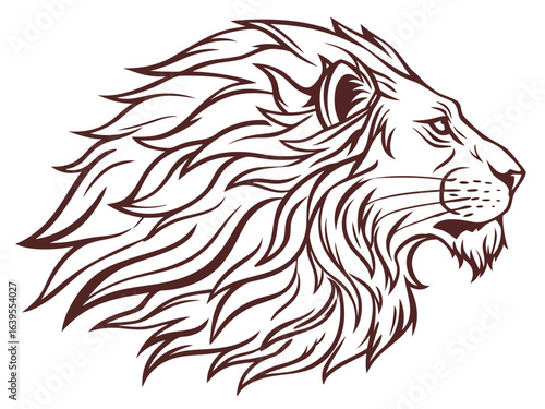 Majestic Lion Head Profile, Vector Graphic Design ,  This striking black and white vector graphic portrays a lion's head in profile view.