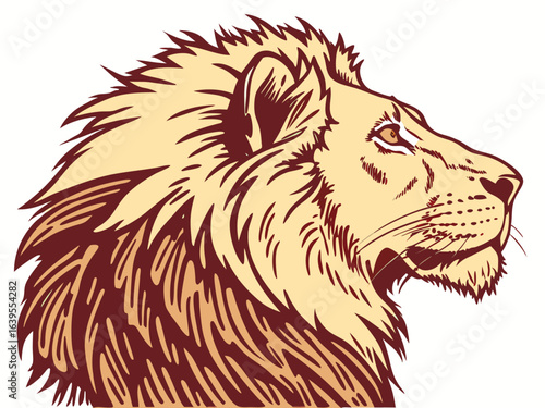Majestic Lion Head Profile, Vector Graphic Design ,  This striking black and white vector graphic portrays a lion's head in profile view.