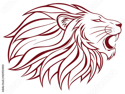 Majestic Lion Head Profile, Vector Graphic Design ,  This striking black and white vector graphic portrays a lion's head in profile view.