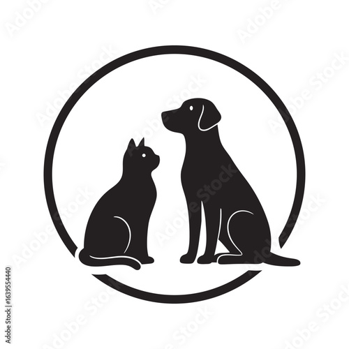 Cat and Dog Silhouette in Circle  Pet Adoption Veterinary Clinic Logo Animal Shelter Symbol