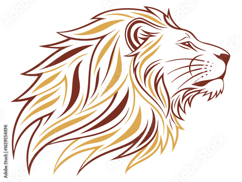 Majestic Lion Head Profile, Vector Graphic Design ,  This striking black and white vector graphic portrays a lion's head in profile view.