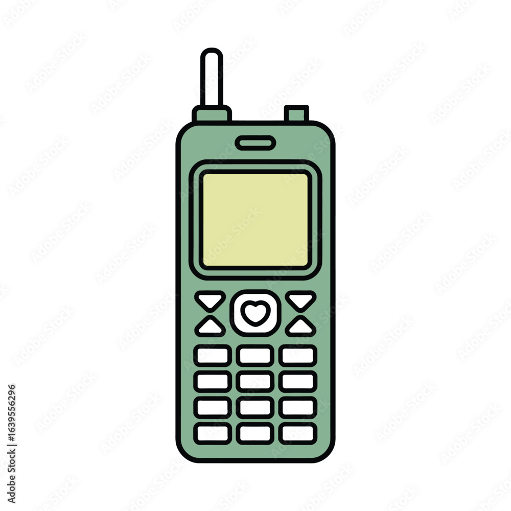 Retro green mobile phone with antenna and buttons Retro green mobile phone with antenna and buttons