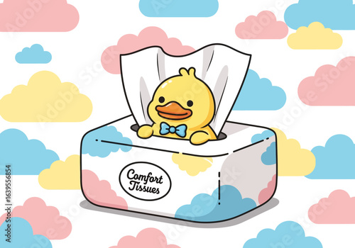 Kawaii Duck Comfort Tissue Box with Pastel Clouds
