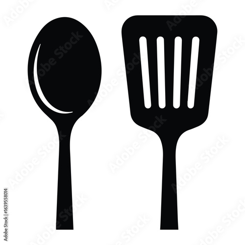 Black spoon and spatula kitchen utensils cooking