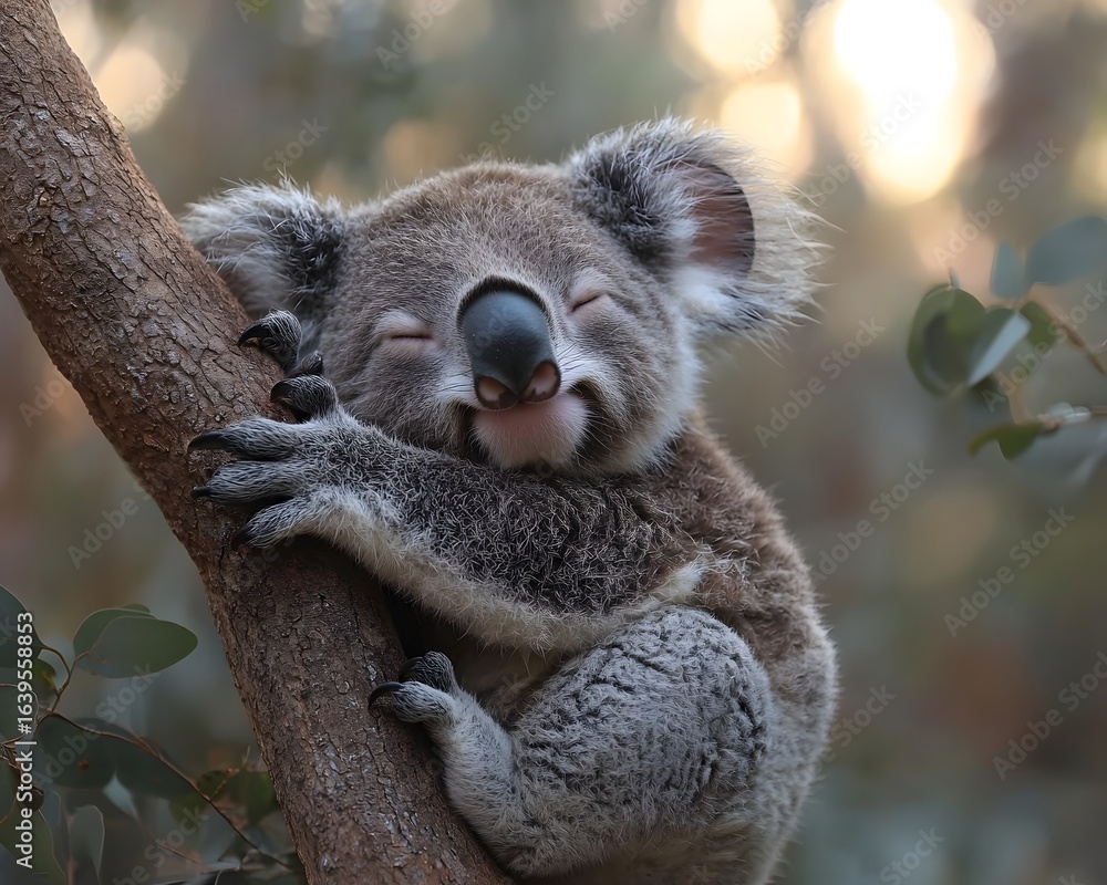 Fototapeta premium Koala resting peacefully on a eucalyptus branch