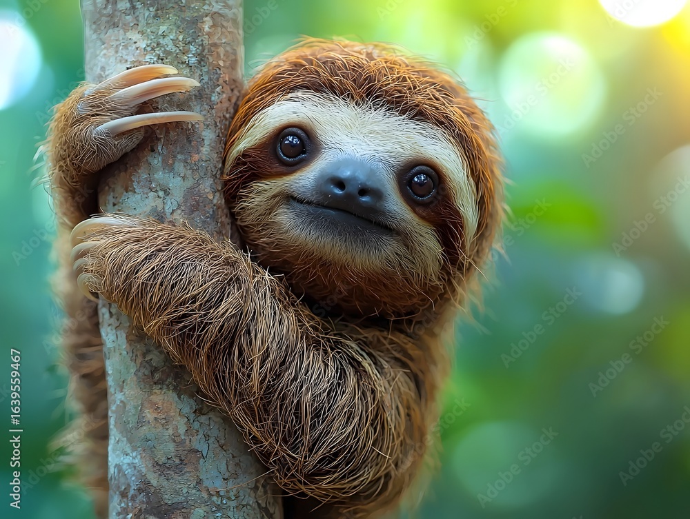 Fototapeta premium Sloth relaxing on a tropical tree branch