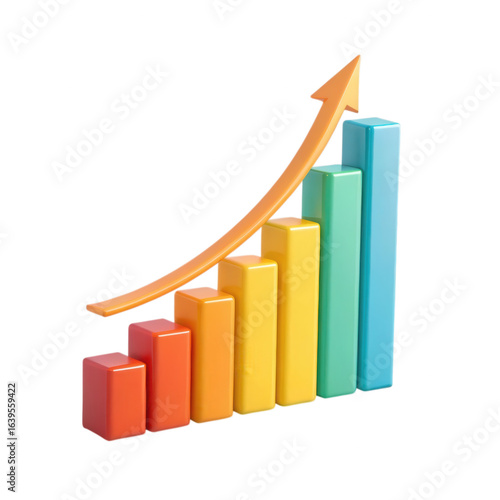 Free Download Colorful bar chart with upward trend arrow isolated on transparent background - GFXLoad