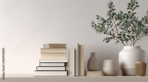 Wallpaper Mural Modern workspace with books and plant arrangement. Education concept Torontodigital.ca