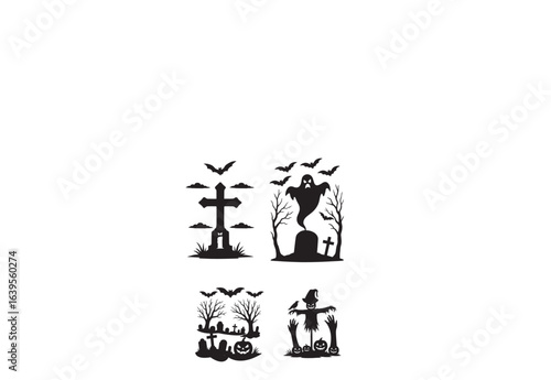 Halloween Element Silhouette Vector with white bacground