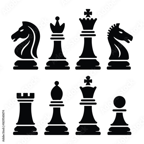 Chess pieces knight king queen rook bishop pawn vector