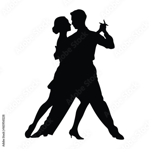 Couple dancing tango silhouette black