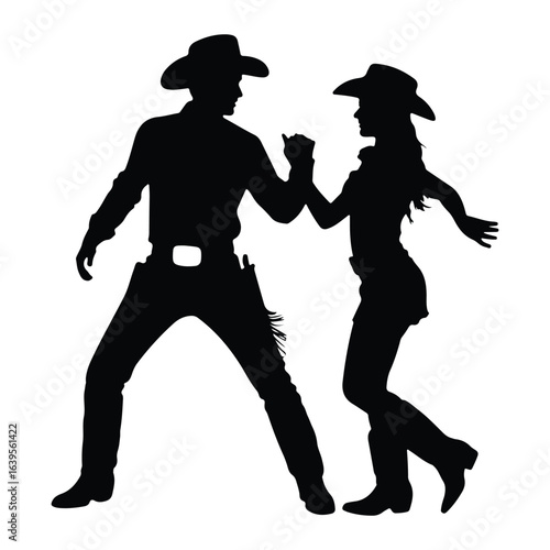 Cowboy couple dancing cowgirl silhouette
