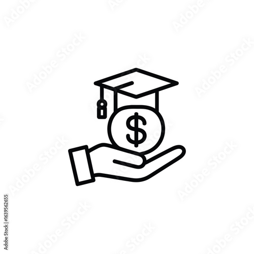Hand holding graduation cap and dollar coin icon