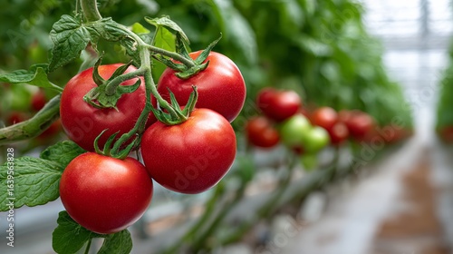 Wallpaper Mural Bunch of red tomatoes hanging from a plant. The tomatoes are ripe and ready to be picked Torontodigital.ca