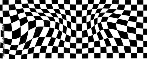 Wavy chess board. Chessboard concept. Wave distortion effect. Vector illustration.