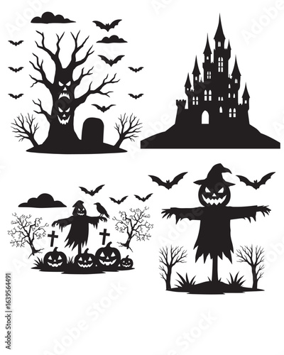 Halloween Element Silhouette Vector with white bacground