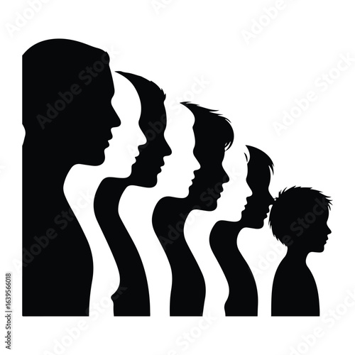 Human life stages progression silhouette vector