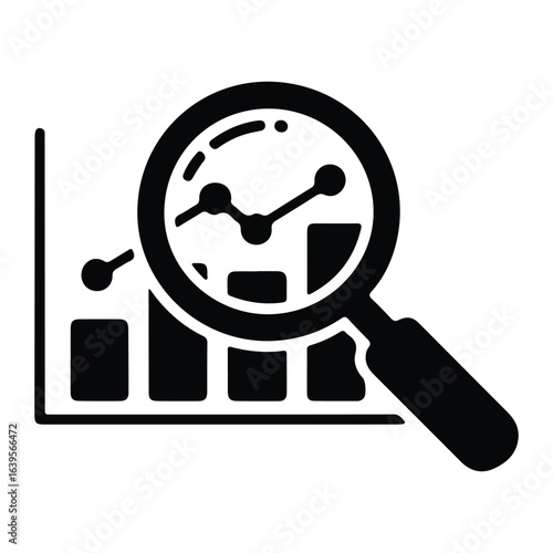 Magnifying glass over bar chart graph data