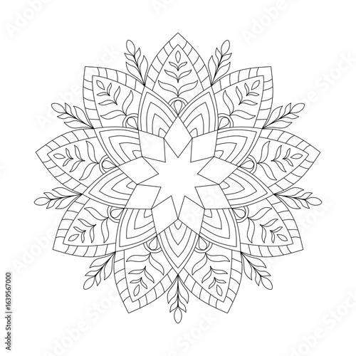Lotus Mandala Coloring Page - Detailed Lotus Mandala Design for Adult Coloring - Intricate Lotus Mandala Pattern with Geometric Petals and Decorative Elements