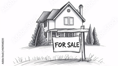 Real estate, home sale, foreclosure, house, suburban, autumn, fall, property, for sale, residential, family home, lawn, yard, trees, orange leaves, pumpkins, signage, real estate signs, garage, drivew