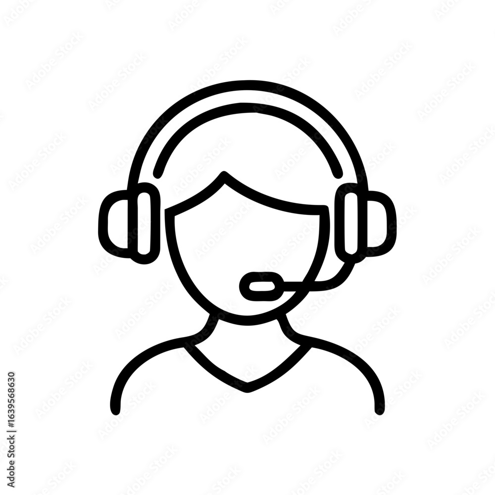 Line drawing of person with headset and microphone icon Line drawing of person with headset and microphone icon