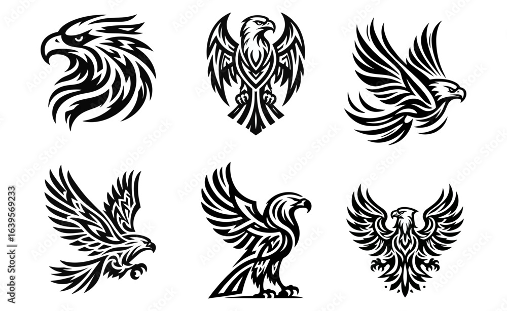 Obraz premium Set of Stylized Eagle Illustrations in Black and White