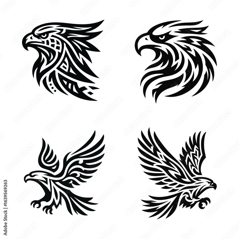 Obraz premium Eagle Tribal Tattoo Designs Vector Set