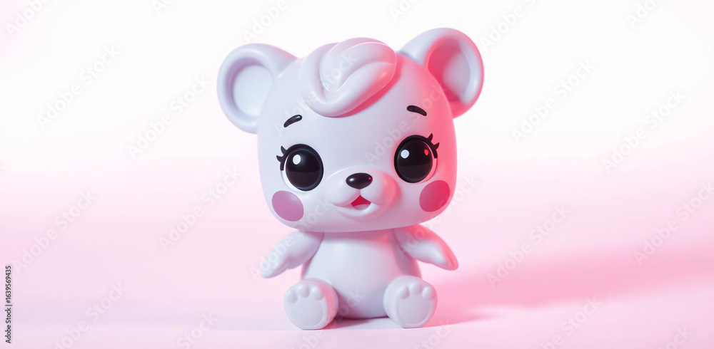 Naklejka premium Pink and white cute mouse toy figure sitting with a cheerful expression.