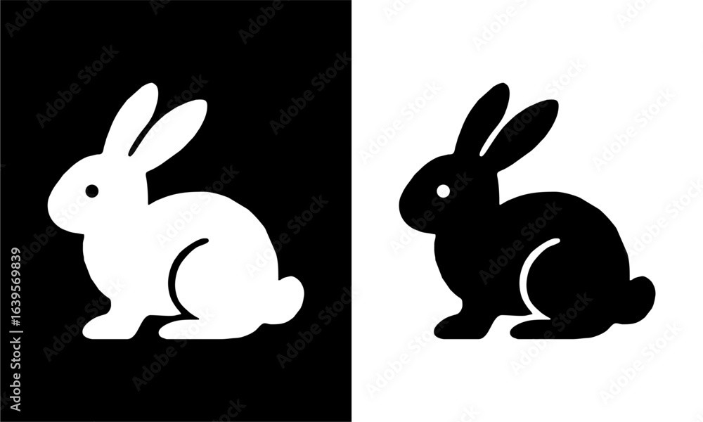Obraz premium Black and white rabbit silhouette in side pose.