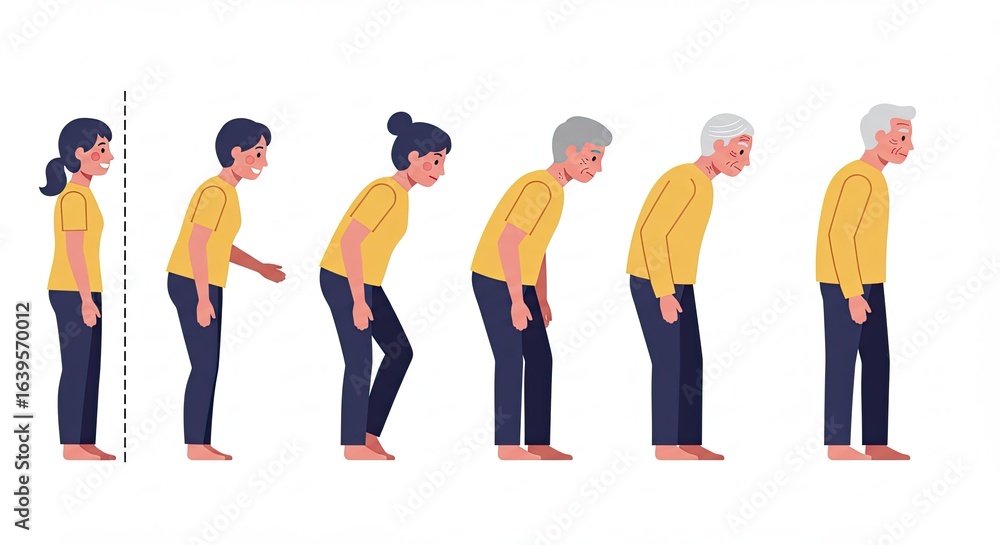 Obraz premium Age Progression with Posture Changes From Youth to Elderly