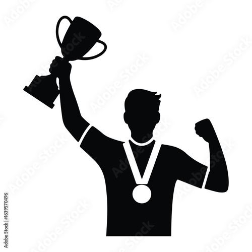 Victorious person holding trophy celebrating win winner