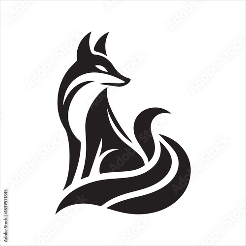Wallpaper Mural Stylized Black Fox Silhouette with Elegant Curved Lines and Details. Torontodigital.ca