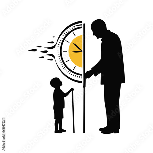 Child and Old Man Silhouette Time Passing Generational Transition Aging Concept