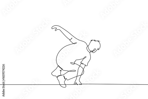 man jumping over obstacle leaning on one palm - one line art vector. parkour concept, running away