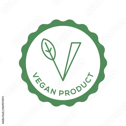 Vegan Product Certification Badge in Minimal Green Seal with Leaf and V Icon