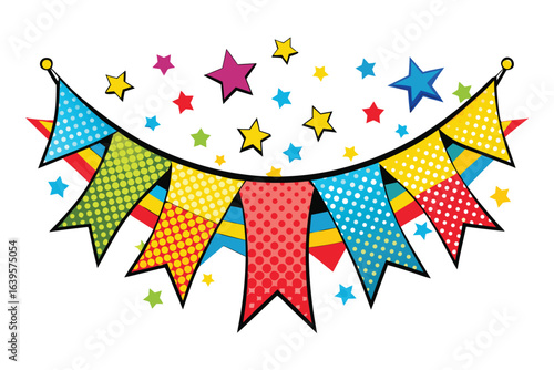 Festive bunting garland with flags and stars for celebration decoration holiday party background illustration vector suitable for graphic design projects