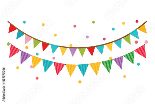 Festive bunting and confetti vector design element ideal for celebrations parties and holiday themes decorative banner with bright and cheerful colors