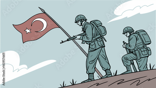 Turkish soldiers military army armed forces flag patriotic war heroes illustration vector image online