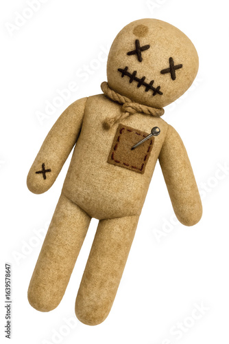Vintage voodoo doll. Vector isolated on white background.