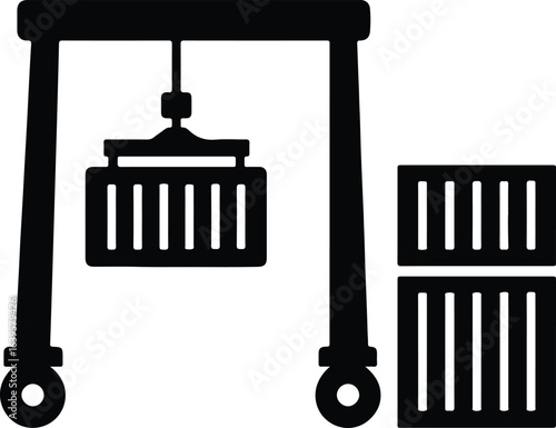Silhouette container crane lifting cargo containers in logistics vector illustrator